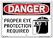 Vestil SI-D-53-C-PS-040 PROPER EYE PROTECTION REQUIRED Danger Sign, Polystyrene, 0.040" Overall Size, 14.5" W x 10.5" H