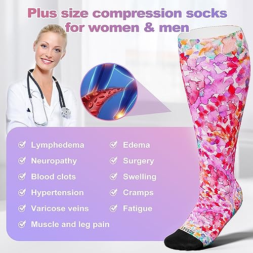 Image of LEVSOX Plus Size Compression Socks for Women Men Wide Calf Extra Large 15-20 mmHg Knee High Sock for Nurses Pregnant Travel