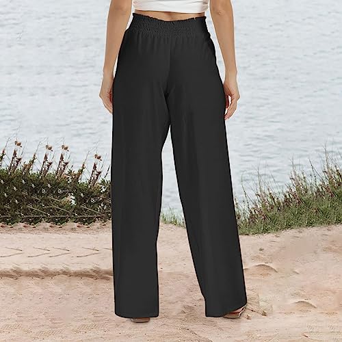 Womens Linen Trousers Pants for Women Loose Fit High Cut Flared Wide Leg Summer Fall 20254