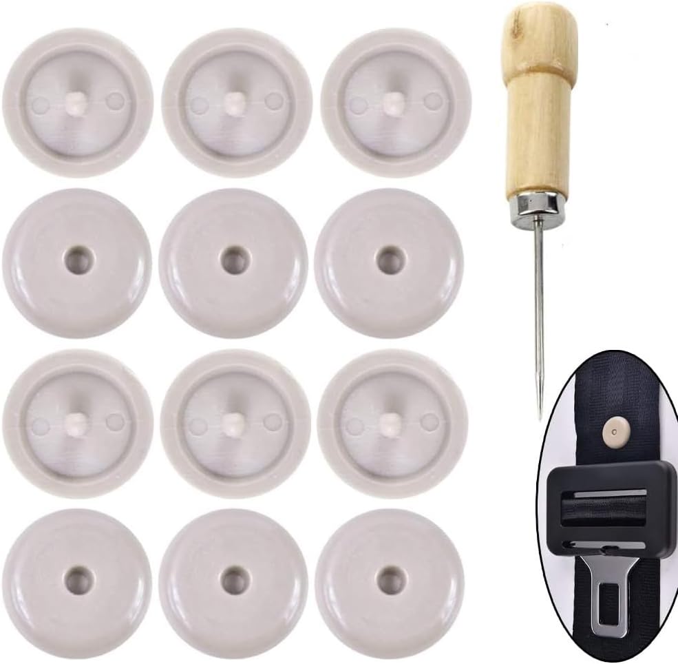 Y-Axis 6 x Seat Belt Button Buckle Clip Stop - Universal Fit Stopper Kit (Beige - 6 Sets)