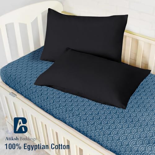 Image of Atiksh Beddings Pack of 2 13x18 Inch Toddler Travel Pillow Cases - 100% Soft Egyptian Cotton, 600 Thread Count with Zipper Closure for Small Travel Pillowcase Cover, Black