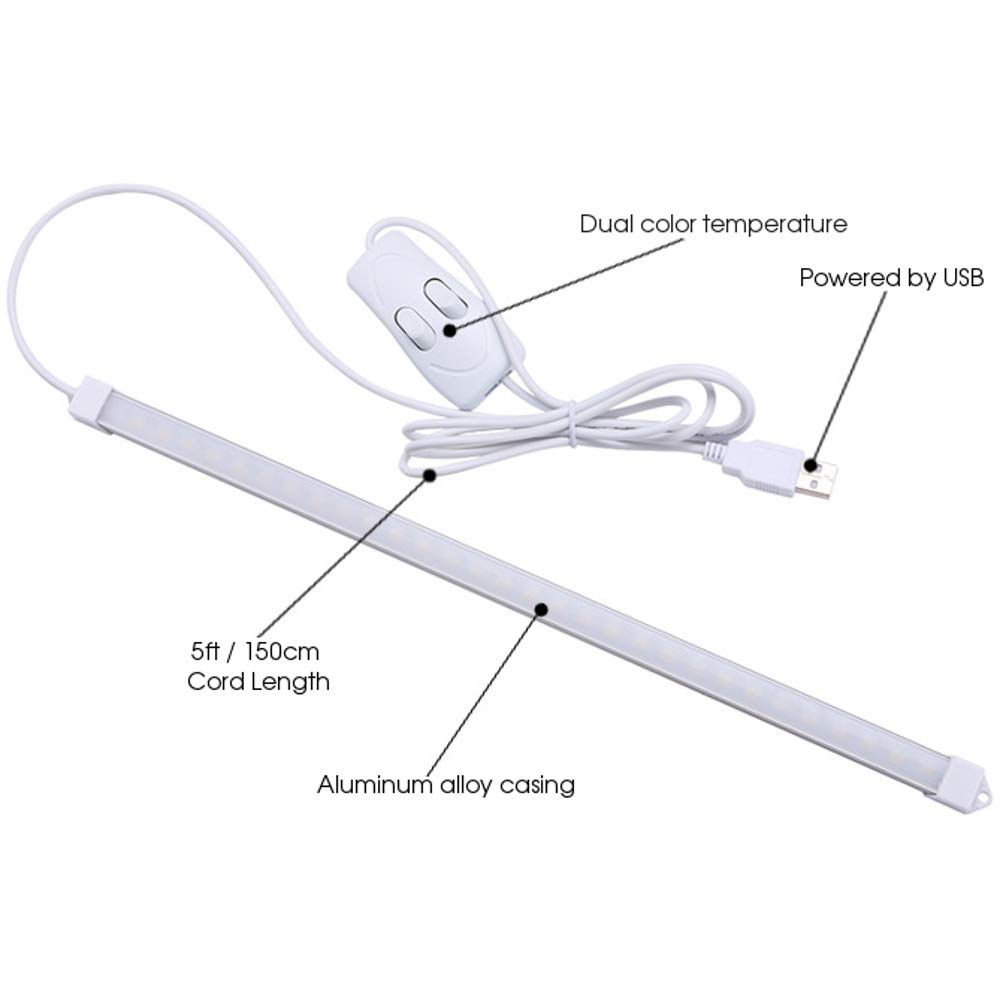 JacobsParts LED Light Bar USB Under Cabinet Desk Lamp Warm & Daylight White