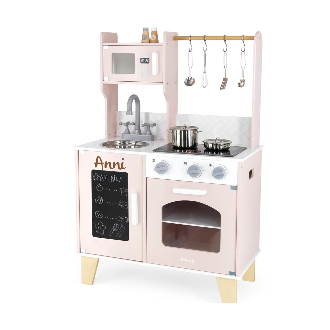 Cucina per bambini in legno personalizzabile – cucina giochi con luce e funzione sonora – cucina bambini con accessori da cucina – regalo 1 compleanno ragazza – rosa