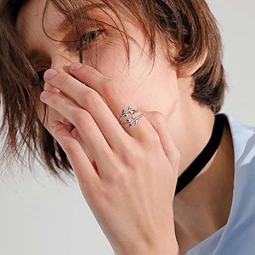 Chicsilver 925 Sterling Silver Leaf Ring For Women, Simple Stackable Knuckle Rings Adjustable Wrap Open Ring #TOP1