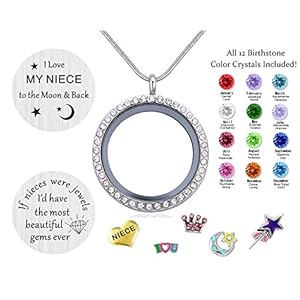 Best Gifts for Niece Aunt, Floating Living Memory Locket Necklace Pendant with Charm & Birthstone for Women Best Gifts for Niece Aunt Floating Living Memory Locket Necklace Pendant with Charm Birthstone for Women