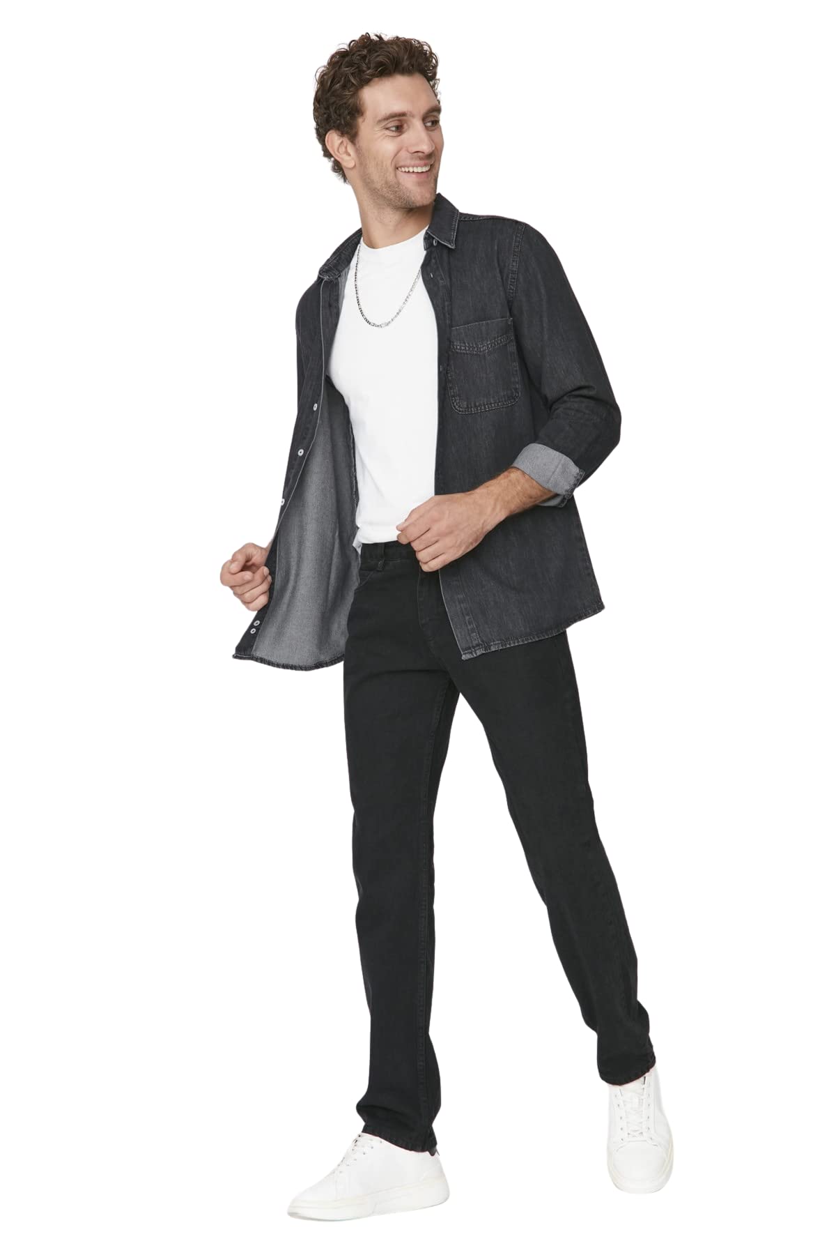 Trendyol Herren Gerade Gerade Normale Taille Jeans, Jeans Uomo, Black,