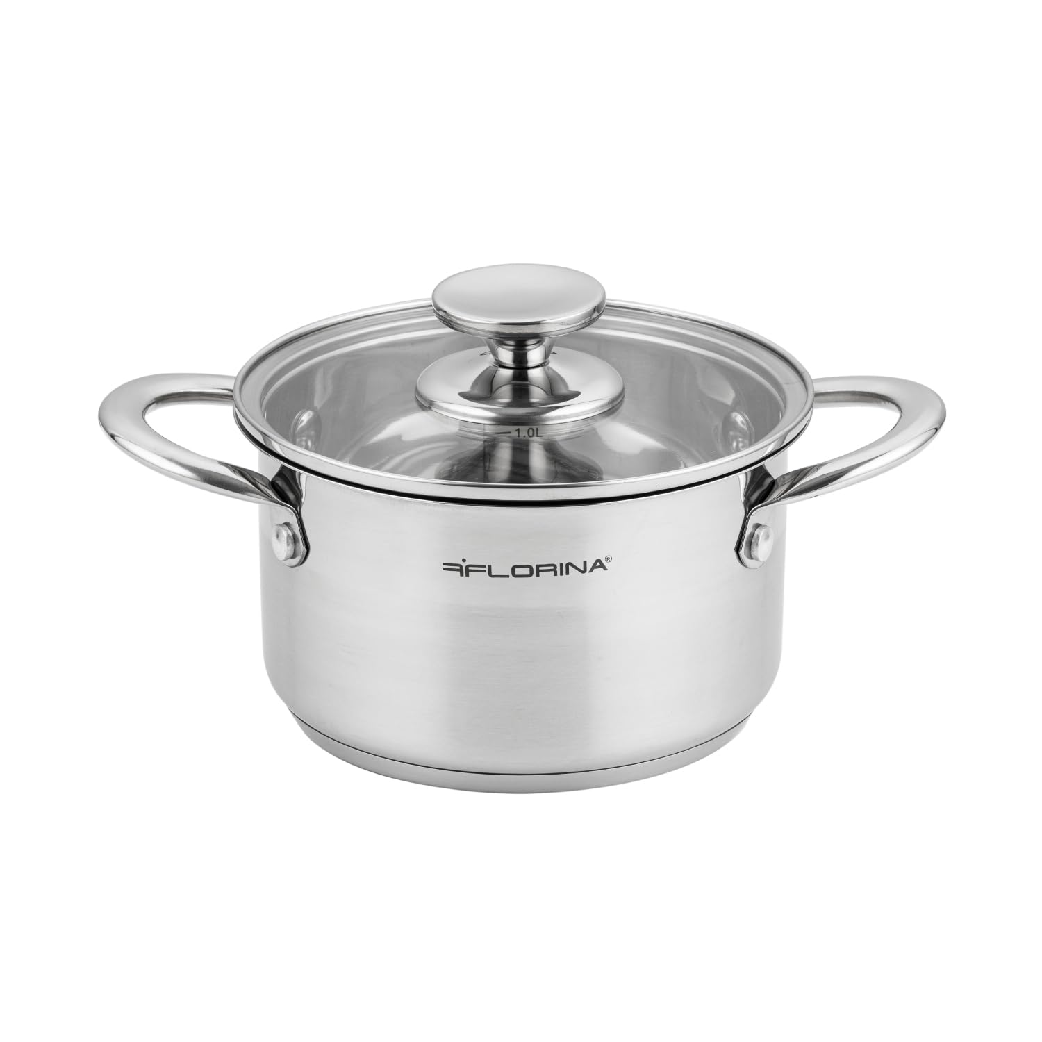 FLORINA Edelstahl Topf 1,9 l 16 cm Durchmesser I Energiesparender Kochtopf FALCON I Topf mit Glasdeckel und Messskala I 3-lagiger Boden gleichmäßige Wärmeverteilung I Ideal für alle Herdarten