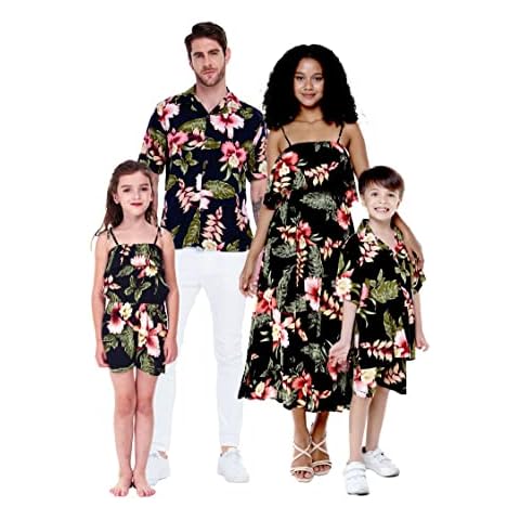 Matchable Family Hawaiian Luau Shirts, Black Rafelsia, Men, Large Cover