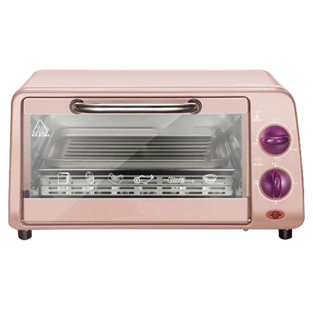 Rosa Mini 10l Horno AutomáTico MultifuncióN Para El Hogar Perilla De Tiempo De Control De Temperatura/Puerta De Vidrio Templado/Calentamiento De Tubos Superior E Inferior/Bandeja De Migas