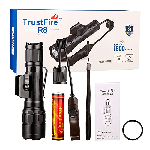 TrustFire R8 Linterna Rifle 1800 Lúmenes, Linterna Táctica Caza Profesional, IP68 Impermeable Linterna LED Recargable Militar Potente
