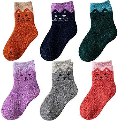 Pack of 6 Assorted Children Wool Socks Thick Thermal Warm Winter Cotton Crew Socks