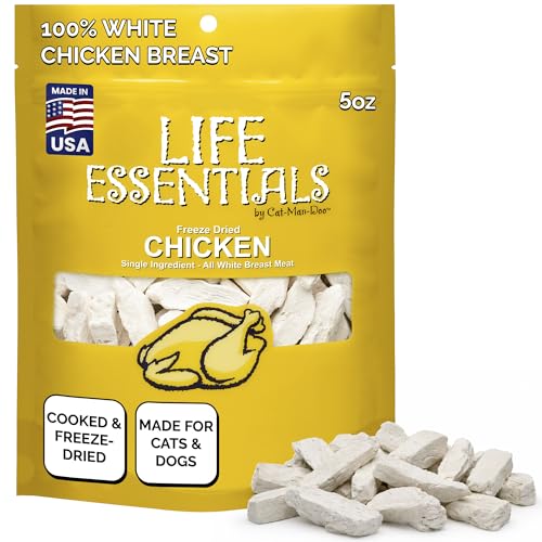 Life Essentials by Cat-Man-Doo | Chicken - 5oz. Bag | Freeze Dried Chicken Cat & Dog Treats | Healthy Single Ingredient Training Treats High Protein