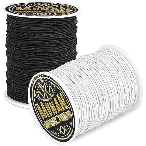 MUNAN String for Bracelets Making - Cuttte 2 Rolls 1.2MM Bracelet String Elastic Total 220 Yards, Sturdy Stretchy String for Bracelets, Elastic Cord for Jewelry Making, Necklaces (Black and White) Cover