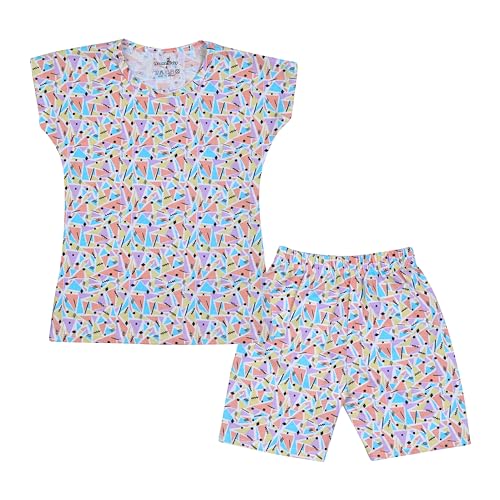 Image of NammaBaby Girl Cotton Night Suit Tshirt Shorts Capri Pyjama Set - Multipacks
