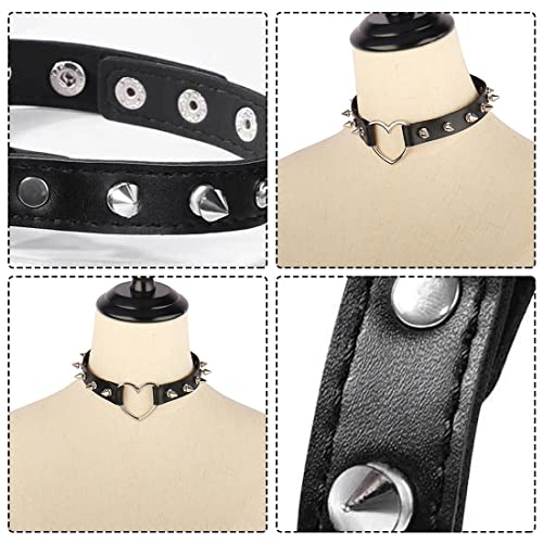 Clyhon Leder Choker Punk Goth Rock Spike Niet Studded Choker Kragen Halskette Frauen Männer Schwarz, Punk Style Love Heart PU Leder Kragenchoker Halskette mit Nieten Akzent versetzt