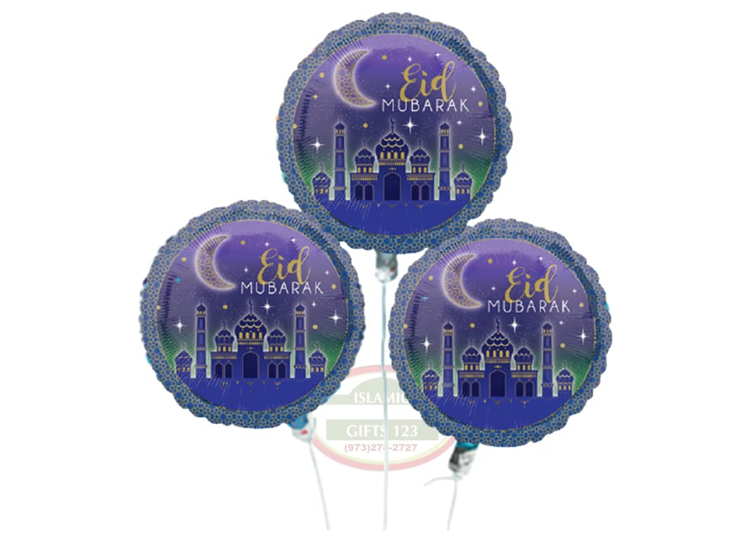 Eid Balloons Moon Eid Aluminum Foil Balloons BULK (100 Pieces) Helium Balloons Mylar Eid decoration Islamic Wall decoration Ramadan Mubarak Decor Islamic Gifts 123 (100 Balloons)