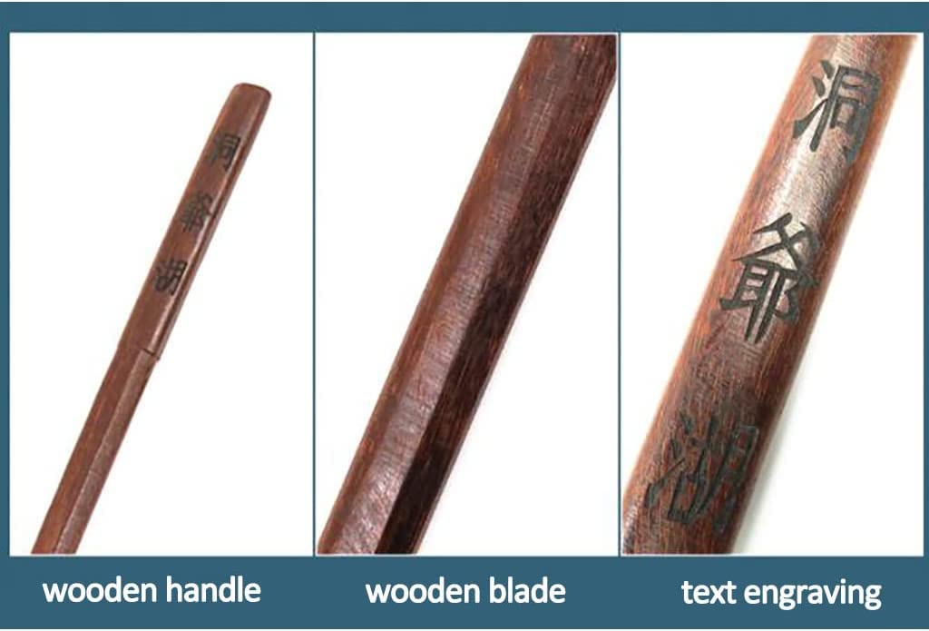 Wood Bokken Katana Training Sword Wooden Sword Practice Sword Samurai Sword Japanese Anime Cosplay Kendo Aikido Budo Jiu Jitsu Ninjutsu,Home Display,Not Easy to Break-100CM