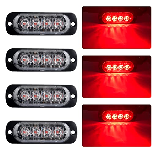 KaiDengZhe 4pcs Ultra Thin 4LED Emergency Warning Lights Red Hazard ...
