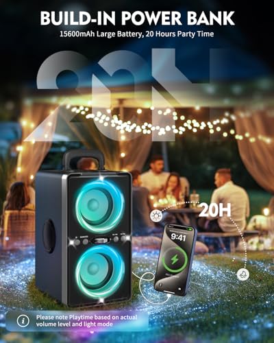 Image of YIER Bluetooth Speaker, 240W Peak Loud Party Speaker with Big Bass, 20H Playtime, TWS, BT5.3, Large Portable Wireless Boom Box with LED Light for Outdoor Backyard Beach Home (Leather Blue)