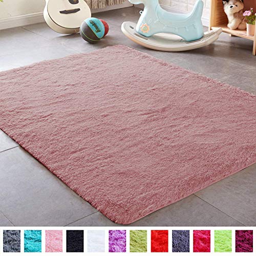 PAGISOFE Blush Fluffy Shag Area Rugs for Girls Bedroom 3x5, Cute Small Soft Fuzzy Shaggy Rugs for Kids Room Furry Carpet Dorm Rugs