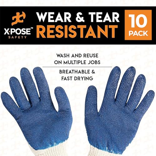 Image of Xpose Safety Red & Blue Palm Work Gloves - Latex-Coated Knit Grip Safety Gloves for Construction, Electricians, & General Use