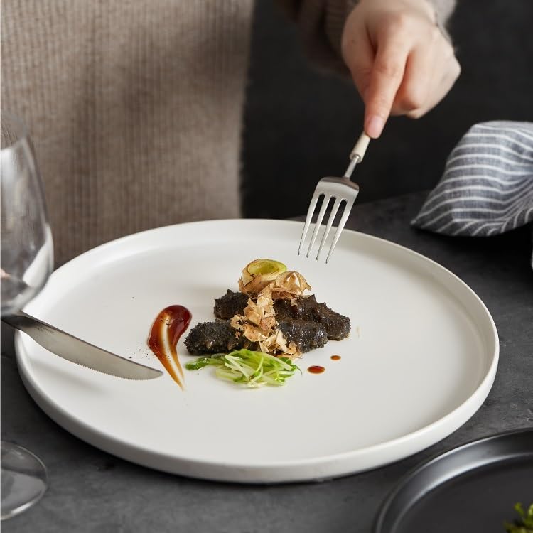 Plato Llano de cerámica Blanca para Restaurante, Plato Llano Occidental, Plato frío, vajilla de Hotel, Bandeja de Cena (Blanco, 27 cm)