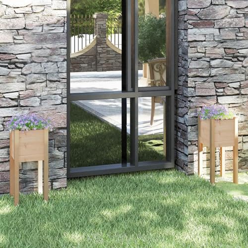 Gecheer Pflanzkübel 2 STK. 31x31x70 cm Massivholz Kiefer, Blumentopf Großes Pflanzbeet Gartenpflanzer für Blumen Balkon Terrasse Garten Innen Außenbereich810780