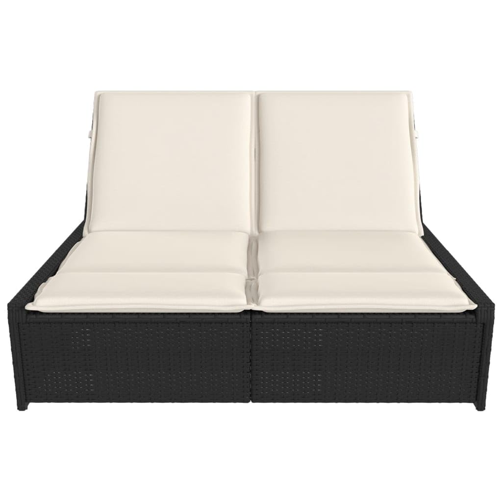 Doppel Sonnenliege, Gartenliege mit Auflagen, Doppelliege für Garten Terrasse, Relaxliege Sonnenbett Gartenmöbel,Poly Rattan Doppel Sonnenliege,Schwarz