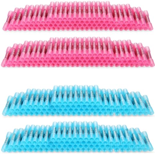 1000 Pcs Heat Shrink Wire Connectors 22-14 AWG - Butt Seal Terminals Sleeve, 500 Pcs Red + 500 Pcs Blue