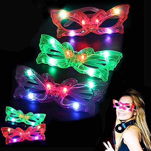 Light Up Glasses ,24 Pack 4 Color Light Up Plastic Butterfly Shutter Shades Glasses LED Sunglasses for Kids and Adults in the Dark New Year Party Supplies Favors, Party Favors Supplies Glow Toys