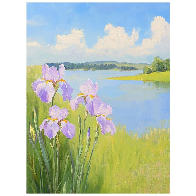 Tableau iris violets au bord du lac pour créer une ambiance zen et moderne dans votre salon