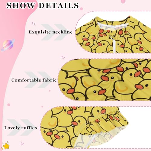 Duck Pattern Girls Long Sleeve Swimsuit Rash Guard One Piece Bathing Suits Zipper 3-12T4