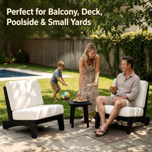 Image of Pia Ricoo Patio Chairs Set of 2, Heavy Duty Wood Patio Furniture Set with Thick Cushions, Bistro Set All-Weather Outdoor Chairs for Balcony, Deck, Poolside, Porch - Light Camel /Dark