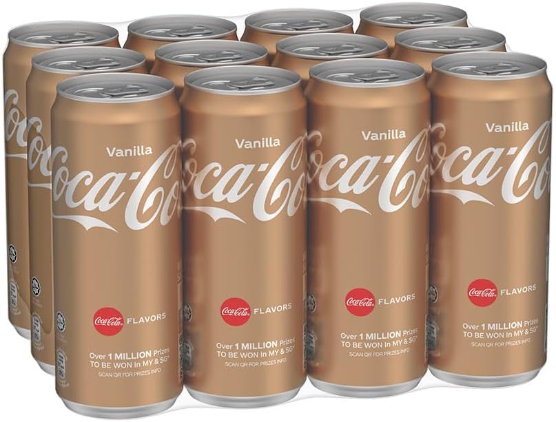 Image of Coca-Cola Vanilla Carbonated Soft Drink That Combines the Classic Taste With the Smooth, Creamy Flavor Of Vanilla 320ml X Pack Of 6 (From USA) DECADENT FOODS