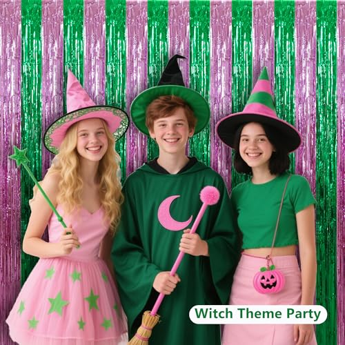Image of BEISHIDA Pink Green Door Streamers Backdrop Foil Fringe Tinsel Party Streamers Curtains Photo Backdrop for Birthday Graduation Wicked Party Decoations