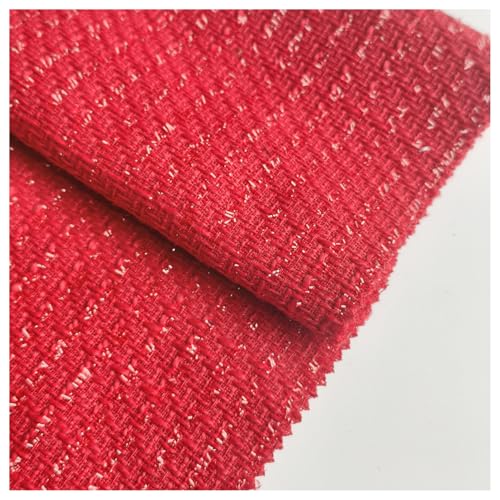 BrightGlow Tissu en tweed - Tissu jacquard à paillettes - Satin - Vendu au mètre - Pour la couture, la décoration, le costume, l'artisanat, la couture - Rouge - 100 x 150 cm