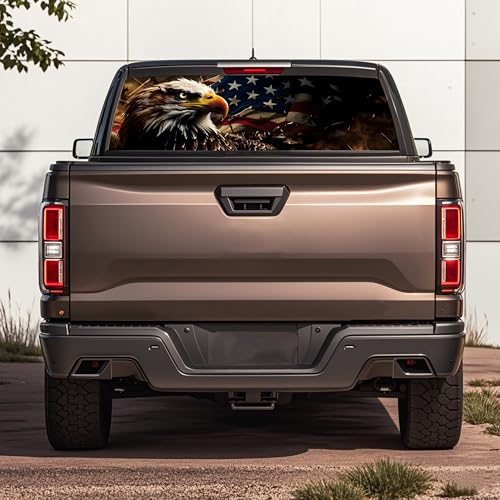 Image of Rear Window Decals for Trucks - 65x17.3 in Back Window American Flag Decals Fit Most Pickup Trucks SUV, Vinyl Back Window Decal Truck Rear Window Graphics for Personalized