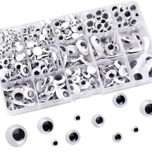 Selbstklebend Wackelaugen, 1280 Stück Wiggle Googly Augen Kunststoff Puppe Augen, Kulleraugen Selbstklebend für DIY Scrapbooking Handwerk