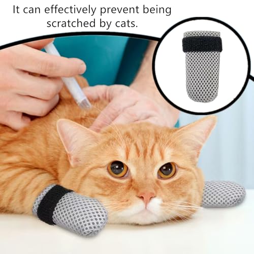 Image of 4 PCS Cat Booties Adjustable Cat Claw Covers Breathable Mesh Anti-Scratch Claw Caps for Kitten, Bathing and Nail Trimming(M,Grey)