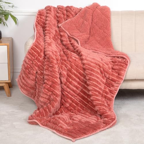 UINIU Sherpa Fleece Weighted Blanket for Adults Queen Size 15lbs, Soft Cozy Flannel Heavy Throw Blanket for Relax and Deep Sleep, 3D Ribbed Warm Fleece Weighted Blankets for Couch and Bed, 60
