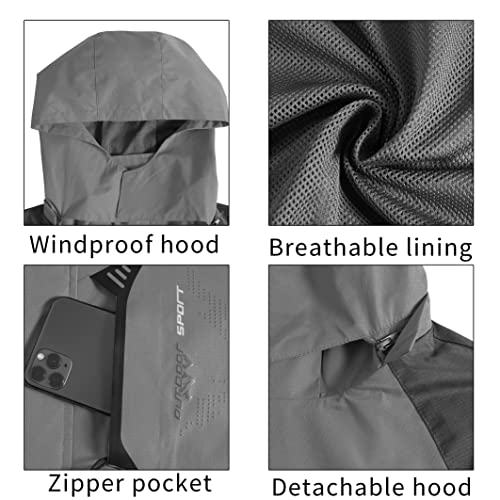 Image of TEZO Mens Rain Jacket Waterproof with Hooded Hiking Coat Lightweight Windbreaker | Windproof Mountain Jacket,Multi Zip Pockets Windbreaker,Work,Breathable,Fishing,Active Performance Shell Jackets,Outer Layer