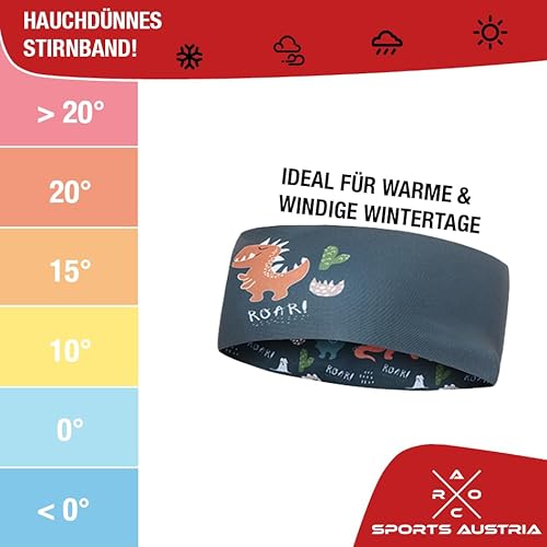 Kinder Stirnband - 2-8 Jahre - dünnes, ultraleichtes und elastisches Sportstirnband für Jungen und Mädchen (Dino Blau)