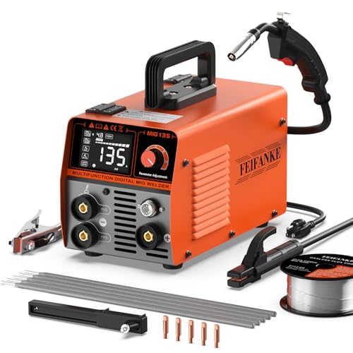 Image of FEIFANKE 135A MIG Welder, Potable Stick/Lift TIG/Flux Core MIG 3 In 1 Multiprocess Flux Core Welding Machine 110V Large LED Display Inverter Welder Full Kit