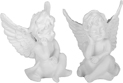 Miniatura 7 de Juego de 2 estatuas de ángeles de querubín, 4 pulgadas de alto, escultura para dormir para el hogar, sala de estar, decoración de oficina, memorial,