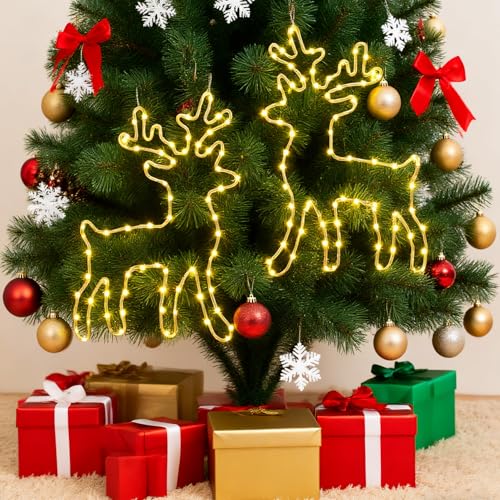 JYTGALX 2 Stück Weihnachts Rentier Lichterkette 120 warmweiß LED, 8...