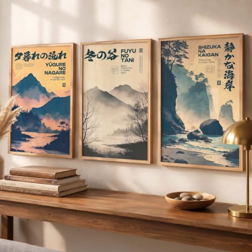 Image of kotart Japanese City View Art Posters with Frame | Aesthetic Japanese Art Framed Poster for Bedroom Living Room Gaming Room Wall Decor Set Of 3 (13X17 inch)