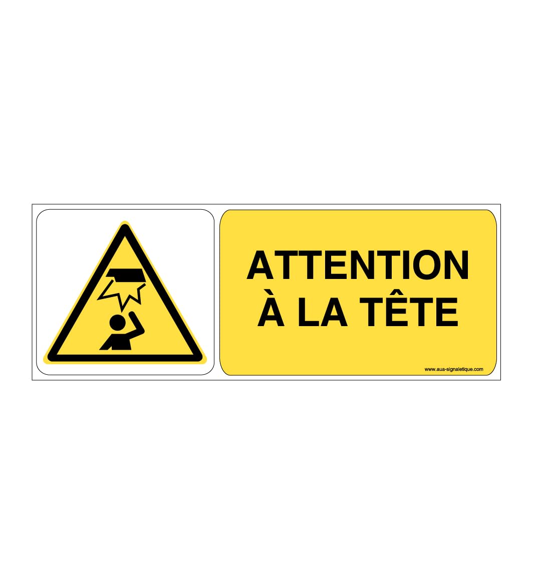 AUA SIGNALETIQUE - Panneau Attention à la Tête 02-960x360 mm, Aluminium Dibond 3mm