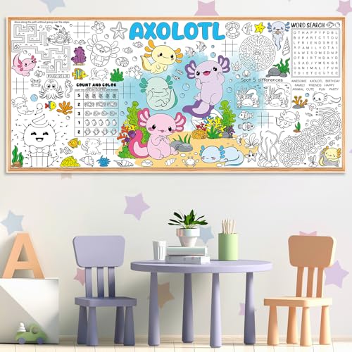 Image of Naozinebi Axolotl Giant Coloring Poster for Kids Axolotls Large Coloring Tablecloth Big Paper Sheets Page Axolotl Theme Table Cloth DIY Activity Game Art Crafts Mat Wall Home Party Decoration Supplies