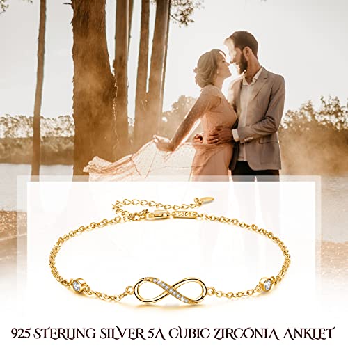 Image of MEDWISE Womens Infinity Anklet Bracelet 925 Sterling Silver Endless Love Symbol Ankle Bracelet Adjustable Plus Size Large Bracelet Gifts for her Mother's Day Gifts