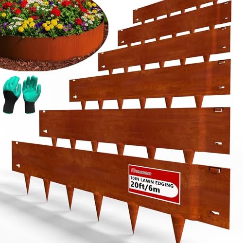 40'x10' Corten Steel Landscape Edging, 6-Pack (20ft Total) – Rusted Metal Garden Border, Lawn & Flower Bed Edging, Decorative Hammer-in Outdoor Landscaping Border for Yard, Pathways & Driveways